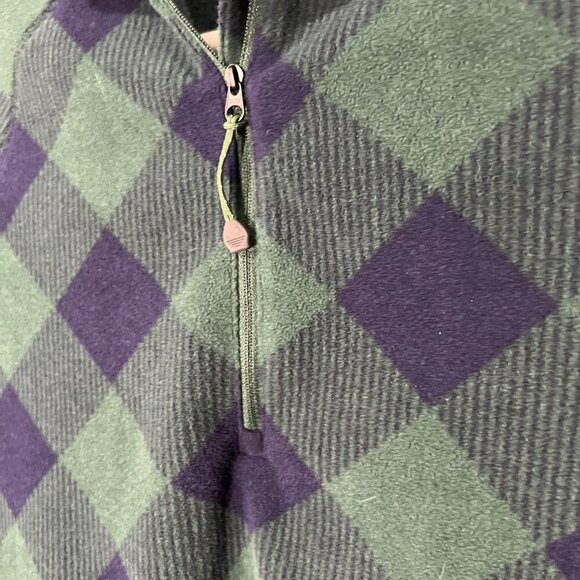 Eddie Bauer Sweater Women's Large Green Blue Plaid 1/4 Zip Fleece Size Large - Picture 6 of 7